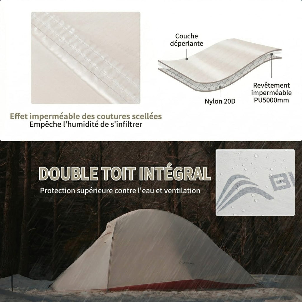 Tente Trekking 2 Places Ultra-Étanche en Nylon RandoCamp