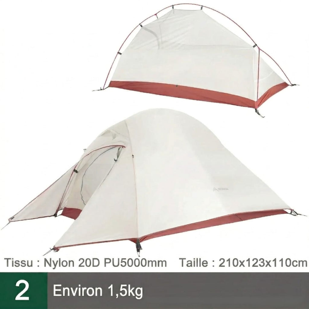 Tente Trekking 2 Places Ultra-Étanche en Nylon RandoCamp